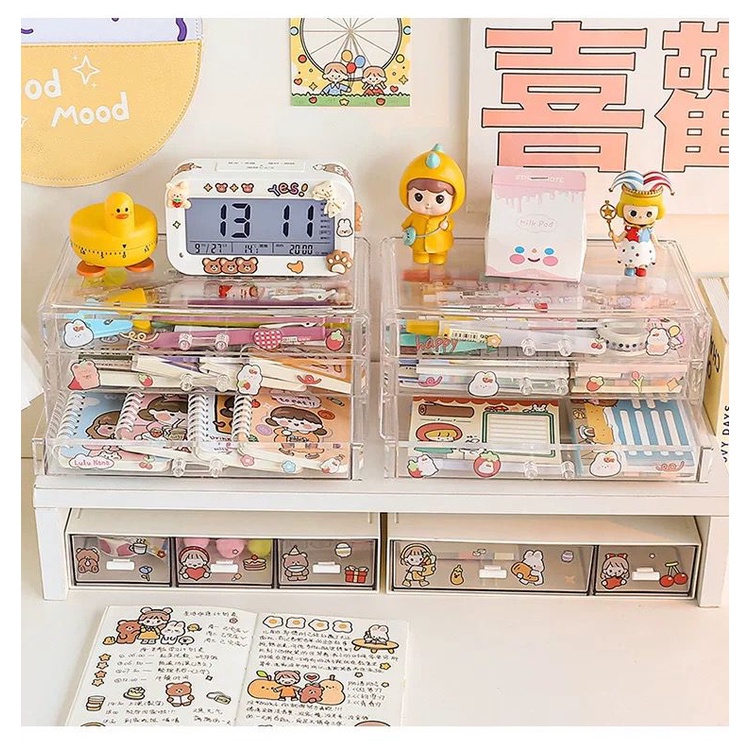 [littlecrab] Rak Laci 3 in 1 Rak Akrilik Transparan Berkualitas Acrylic Storage Drawer Tempat Penyimpanan Serbaguna Stationary Kit Storage Room Decoration Kapasitas Besar