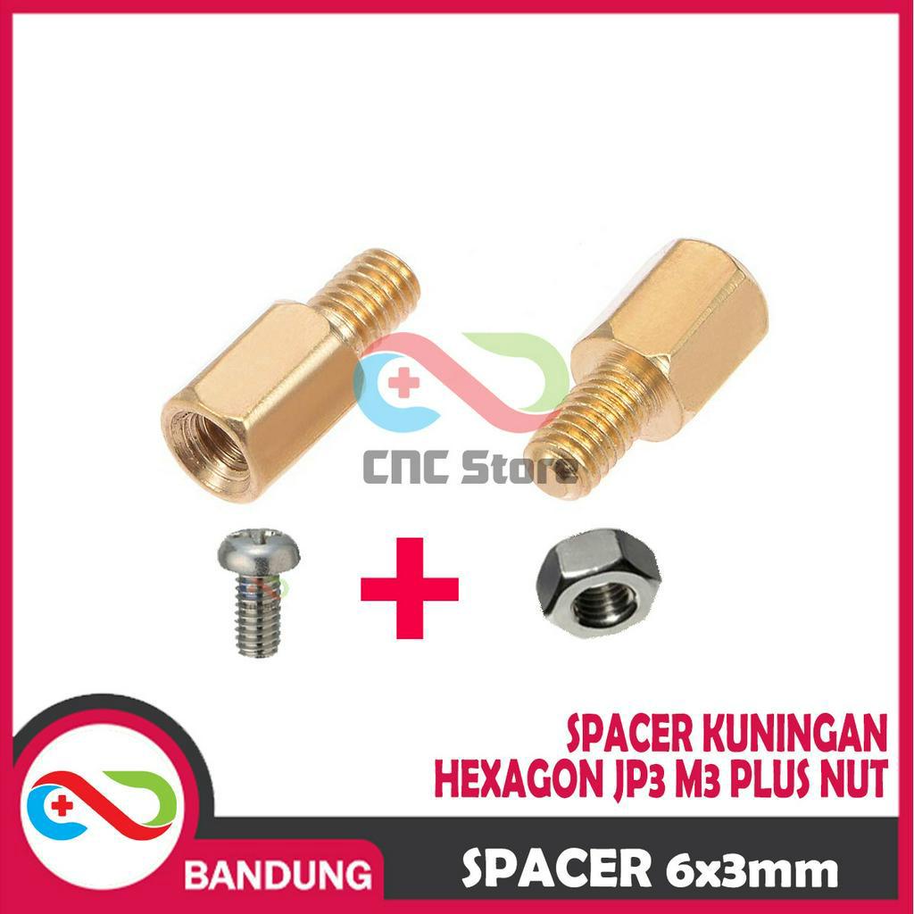 SPACER PCB METAL LOGAM 6x3MM SPACER KUNINGAN HEXAGON JP3 M3 PLUS NUT