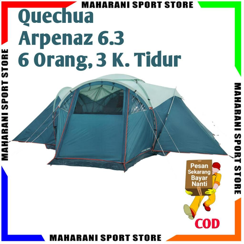 Tenda Camping Ekstra Besar QUECHUA ARPENAZ 6.3 Hoop Tenda Doom 3 Kamar untuk 6 Orang