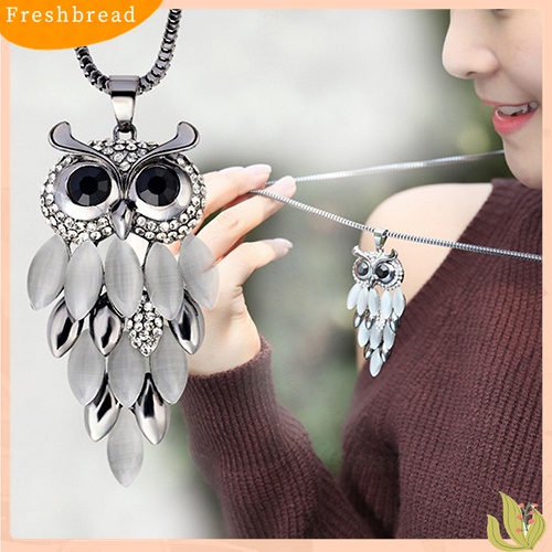 [TERLARIS]Women's Lovely Owl Pendant Rhinestone Long Sweater Box Chain Necklace Jewelry