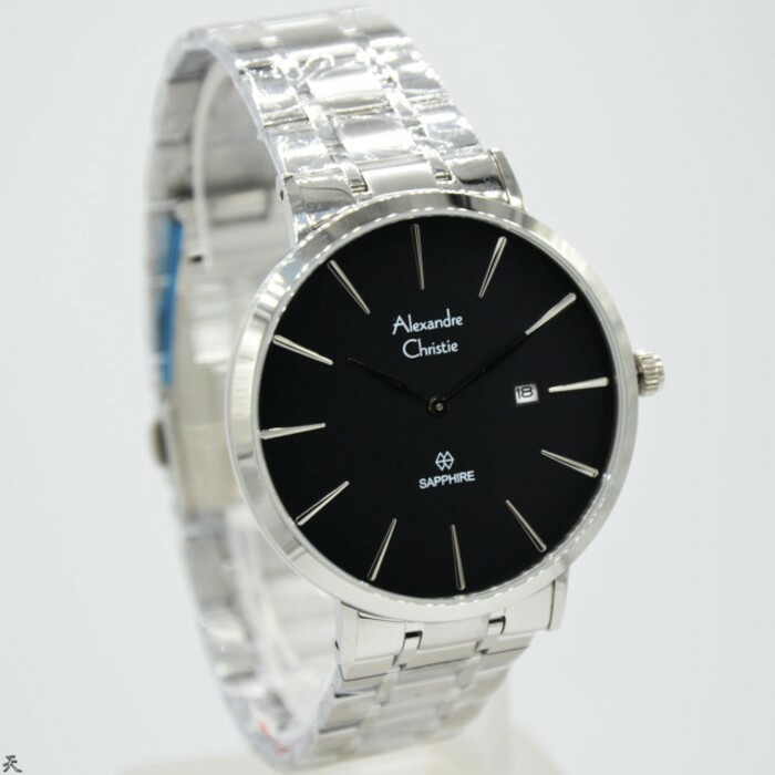 ALEXANDRE CHRISTIE WATCH AC 8539 PRIA KACA SAPPHIRE SILVER BLACK ORIGINAL