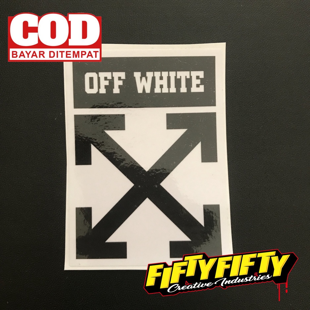 Stiker Print Cut OFF WHITE KOTAK Stiker Printing Laminasi Glossy Stiker Motor Mobil Helm Sudah Membentuk Pola Desain