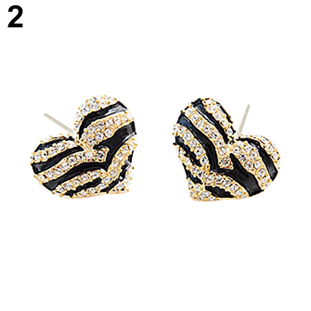 Hu Hu Hu Hu Hu Alat Bantu Pasang Kacamata♡ Anting Tusuk Bentuk Hati Motif Zebra Hias Kristal / Berlian Imitasi Untuk Wanita