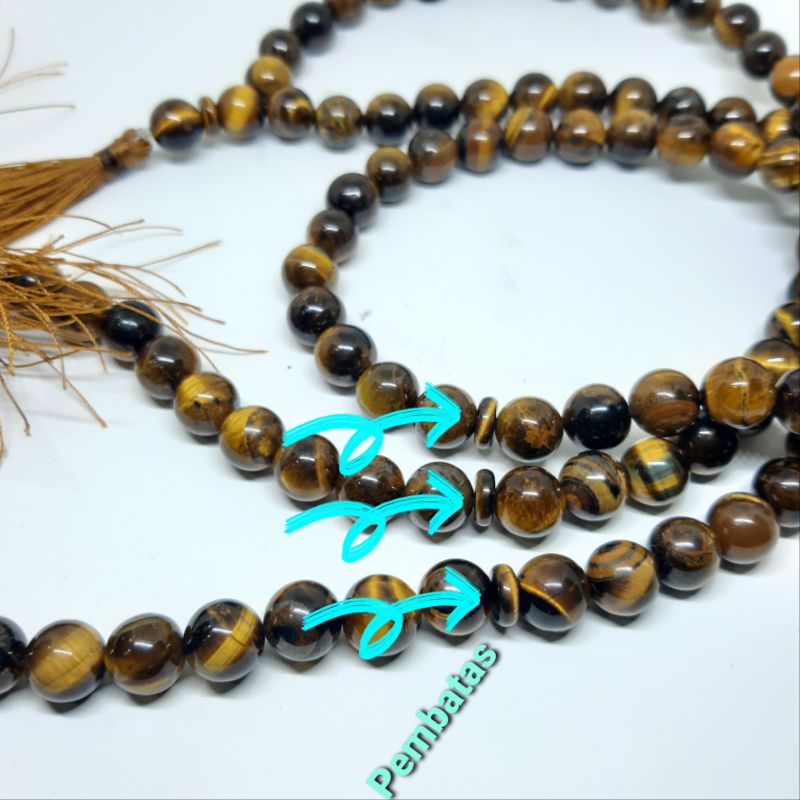 TASBIH BATU TIGER EYE BIDURI SPAH 10MM 108BUTIR NATURAL