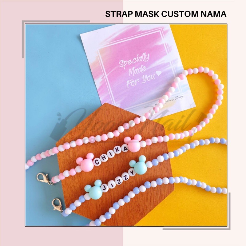 Strap masker custom nama strap tali masker custom kalung masker manik anak dewasa