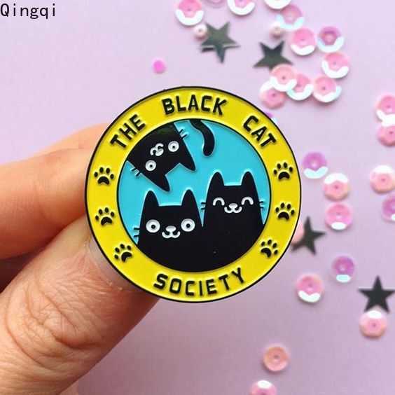 Bros Pin Enamel Bentuk Kartun Kucing Hitam Untuk Hadiah