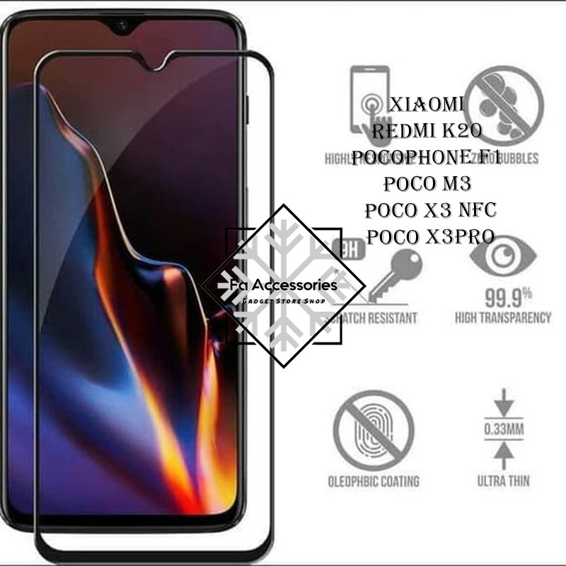 TEMPERED GLASS 5d full lem XIAOMI REDMI K20 pocophone F1 POCO M3 M3PRO X3 x3pro X5 X5PRO pro 5G NFC HITAM