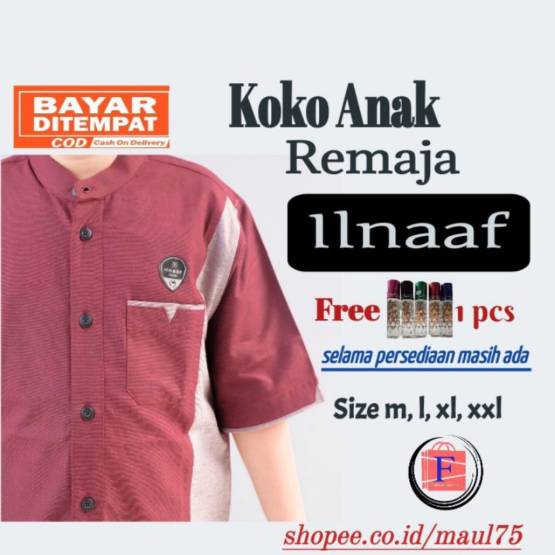Pakaian Muslim Anak Baju Koko  Anak - Remaja Lengan Pendek Ilnaaf
