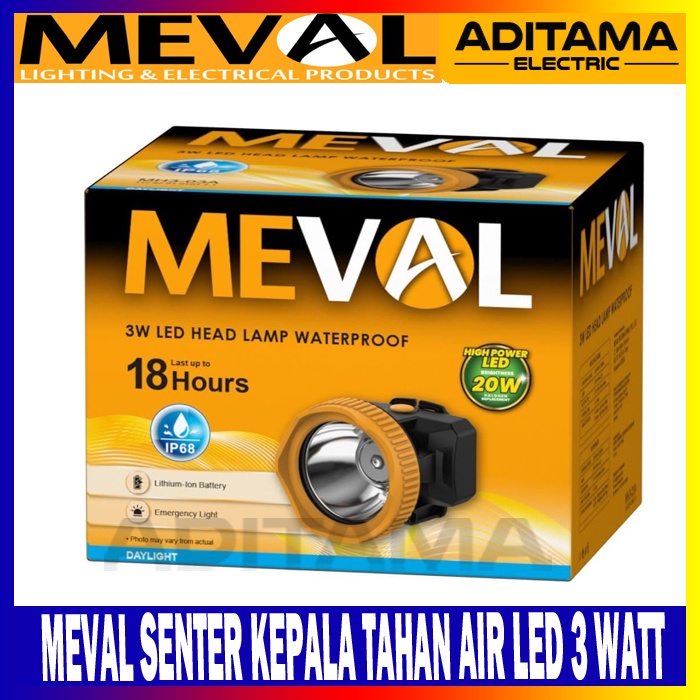 MEVAL SENTER KEPALA EMERGENCY TAHAN AIR WATERPROOF LED 3 WATT PUTIH