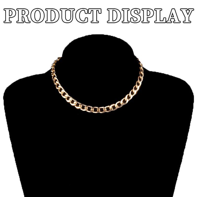Kalung Choker Retro Rantai Pipih Medium Alumunium Anti Karat Edgy Style Punk Hip Hop