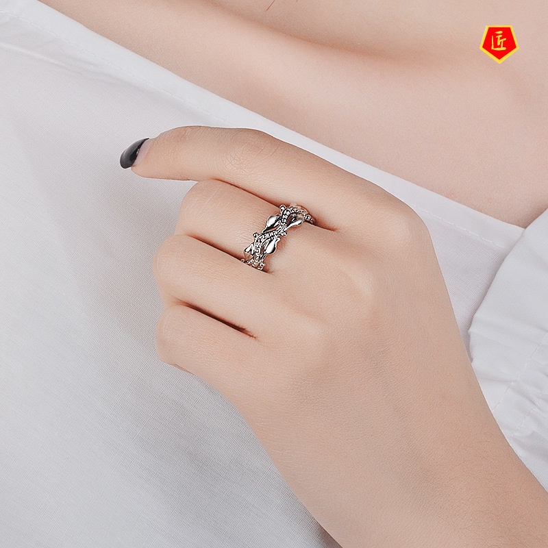 [Ready Stock]Creative Floating Carving Silver Ring Simple Personality