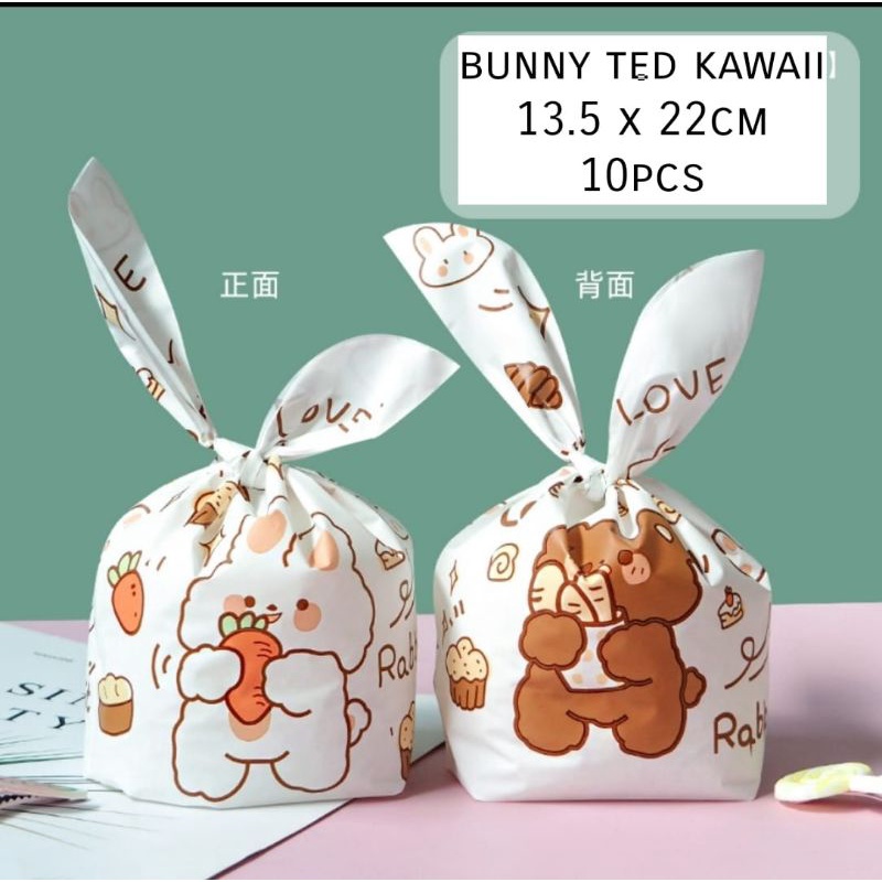 10pcs PLASTIK BUNNY GODDIE BAG HADIAH MINI LUCU TED KAWAI