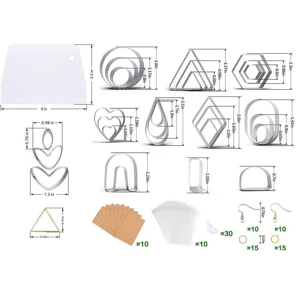 132pcs / set Cetakan Pemotong Kartu Anting Handmade Bahan Polymer Clay Untuk Membuat Perhiasan