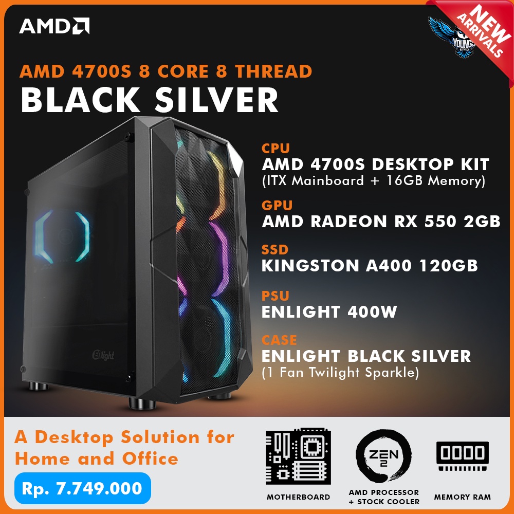 PC Rakitan Kantor Black Silver (AMD 4700S, Radeon RX 550) Zen Gaming