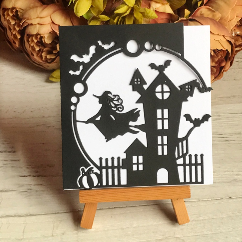 Cetakan Stensil Cutting Dies Motif Rumah Penyihir Halloween Handmade DIY Untuk Craft Anak / Dewasa