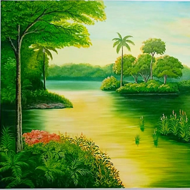 Lukisan Pemandangan Nuansa Hijau yang Menyegarkan