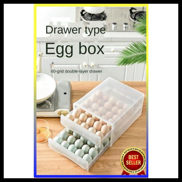 

Tempat Box Telur 60 Lubang Sekat 2 Susun / Kotak Box Organizer Telur