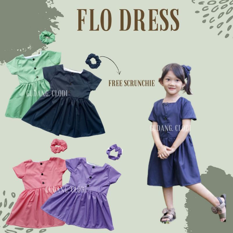 FLO DRESS ANAK 2-5 tahun free scrunchie gudang.clodi