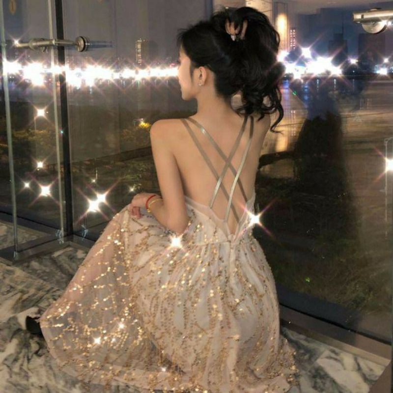 Sexy Gold Party Dress maxi dress pesta emas mewah