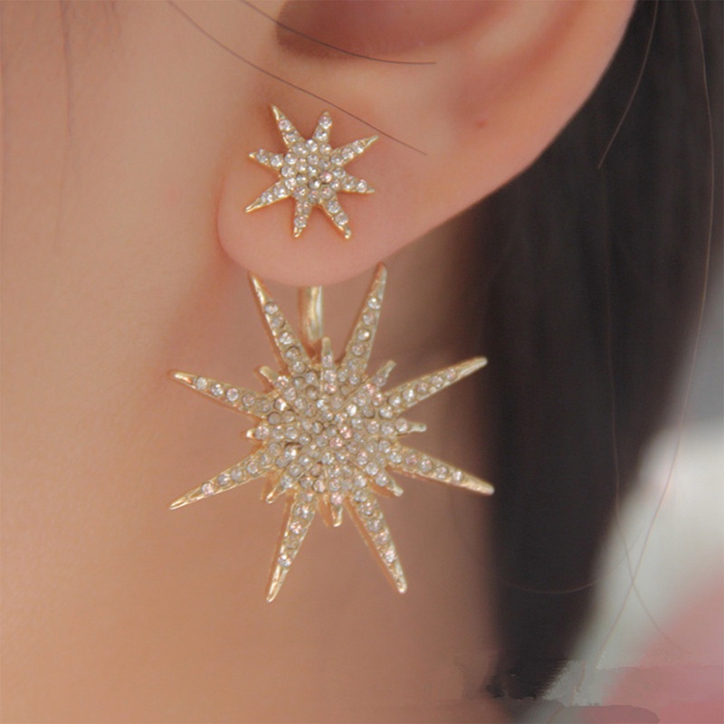 Anting Panjang Desain Bintang Snowflake Aksen Kristal Berlian Imitasi Warna Ungu Gaya Korea Untuk Wanita