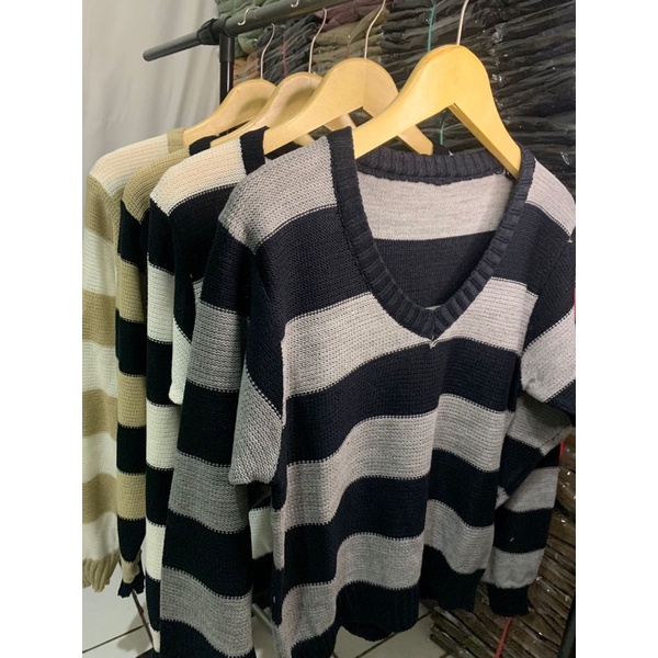 ZETTA KNITE SWEATER | SWEATER RAJUT STRIP WANITA KOREAN