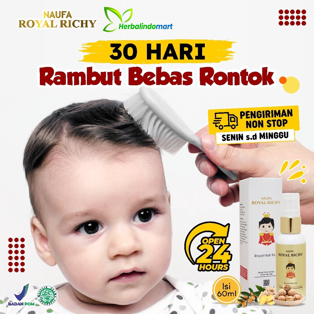 Naufa Royal Richy - Serum Minyak Kemiri Cegah Rontok Penumbuh Pelebat Penghitam Pelembab Rambut Alis Rontok Bayi &amp; Anak Original Isi 60ml