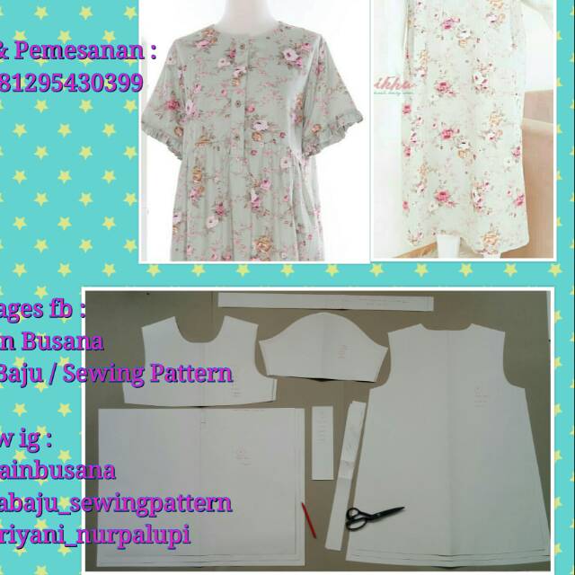 [ Bisa COD ] POLA DASTER Babydoll 03 - Pola Produksi Homedress kerut pinggang kancing depan