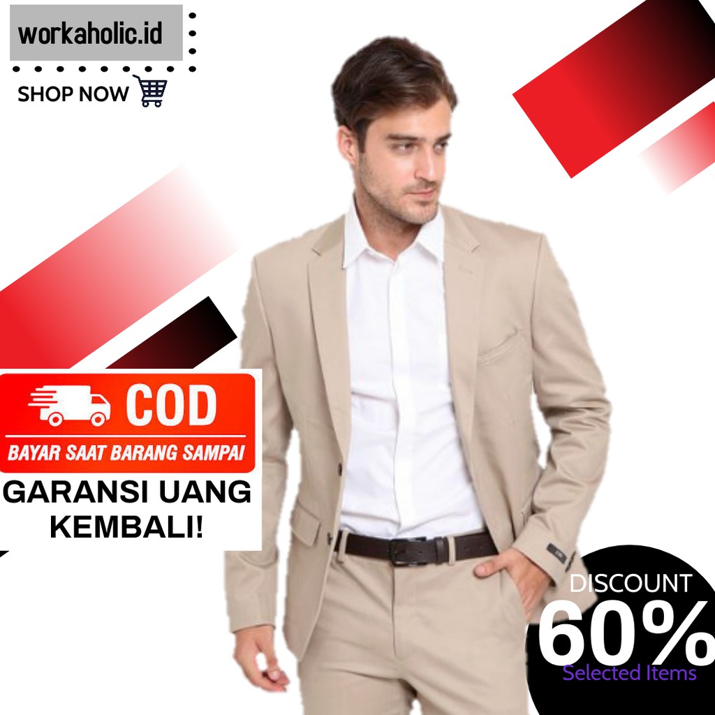 JAS PRIA JAS FORMAL PRIA JAS NIKAH JAS WISUDA BLAZER SLIMFIT BLAZER PRIA SERI CREAM/KREM/COKLAT