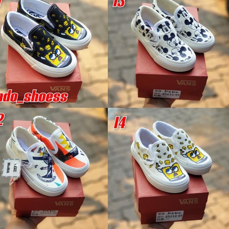 [KODE C6HRS] Vans Slip On Spongebob Mickey Mouse Moma Sepatu Anak Kids Pria Wanita Import Bnib