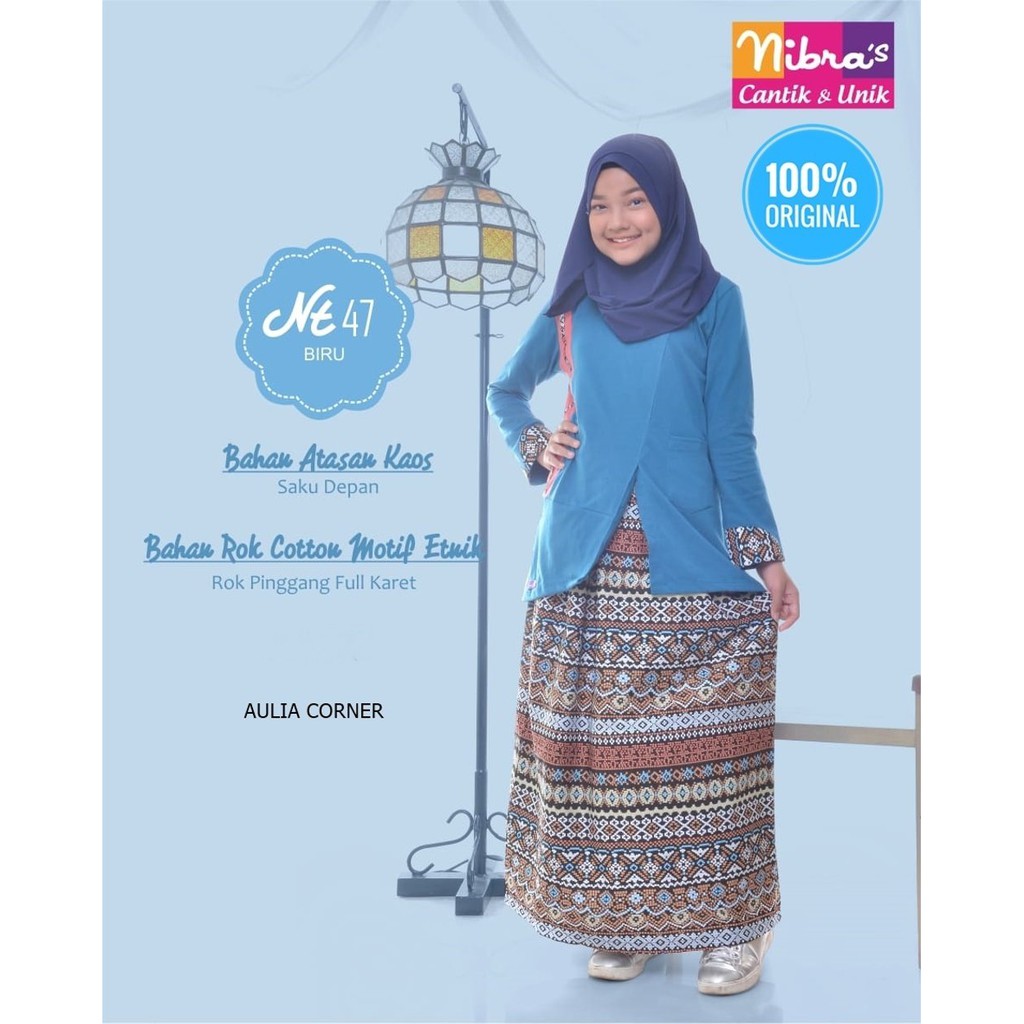 Busana Muslim Branded Gamis Remaja Nibras NT 47 Biru Model Terbaru