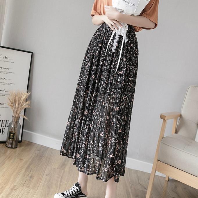Plisket Bunga Lily Wanita 90cm Bahan Hyget Premium all size