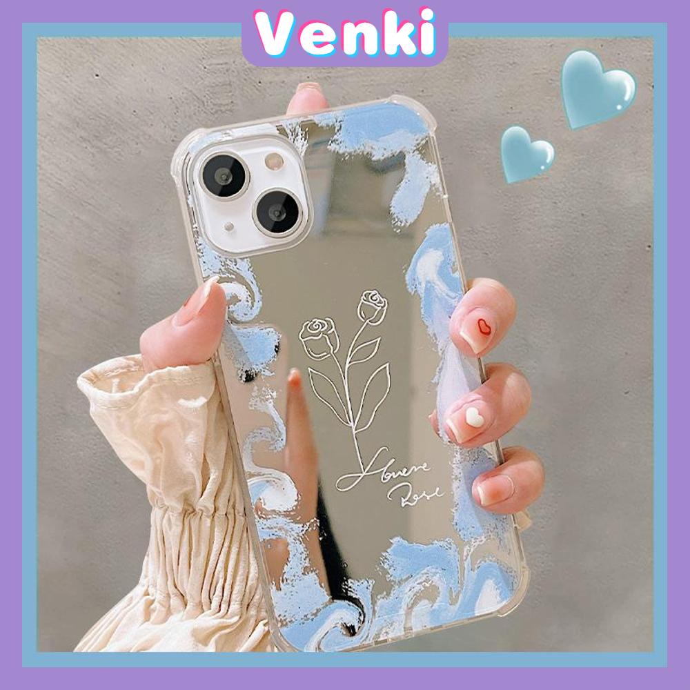 iPhone Case Acrylic HD Makeup Mirror Airbag Shockproof Protection Camera Blue Rose Flower Compatible For iPhone 11 iPhone 13 Pro Max iPhone 12 Pro Max iPhone 7 Plus iPhone xr