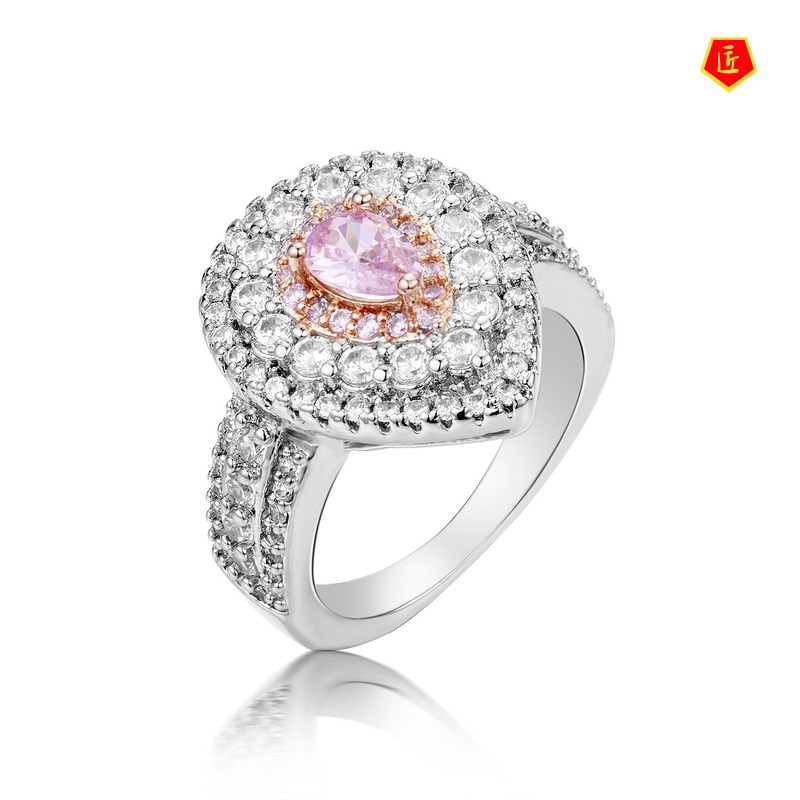 [Ready Stock]Simple Luxury Color Separation Pink Rhinestone Ring