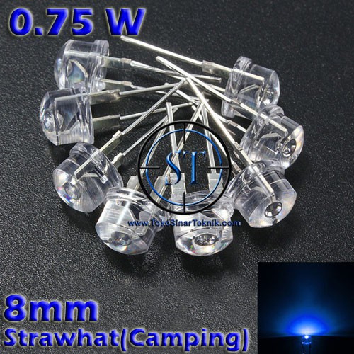 10 pcs LED Putih = Biru 8mm Camping ( StrawHat Blue ) Straw Hat Biru Bulat Blue Lampu Senter CCTV