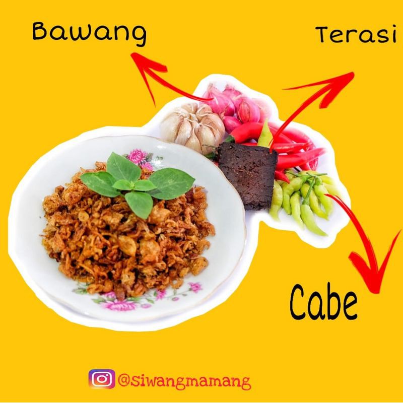 BAWANG GORENG SIWANG KRIUK PEDAS/SIWANG MAMANG TERASI BAWANG KEMASAN Botol sambel 200 ml/Makanan Ped