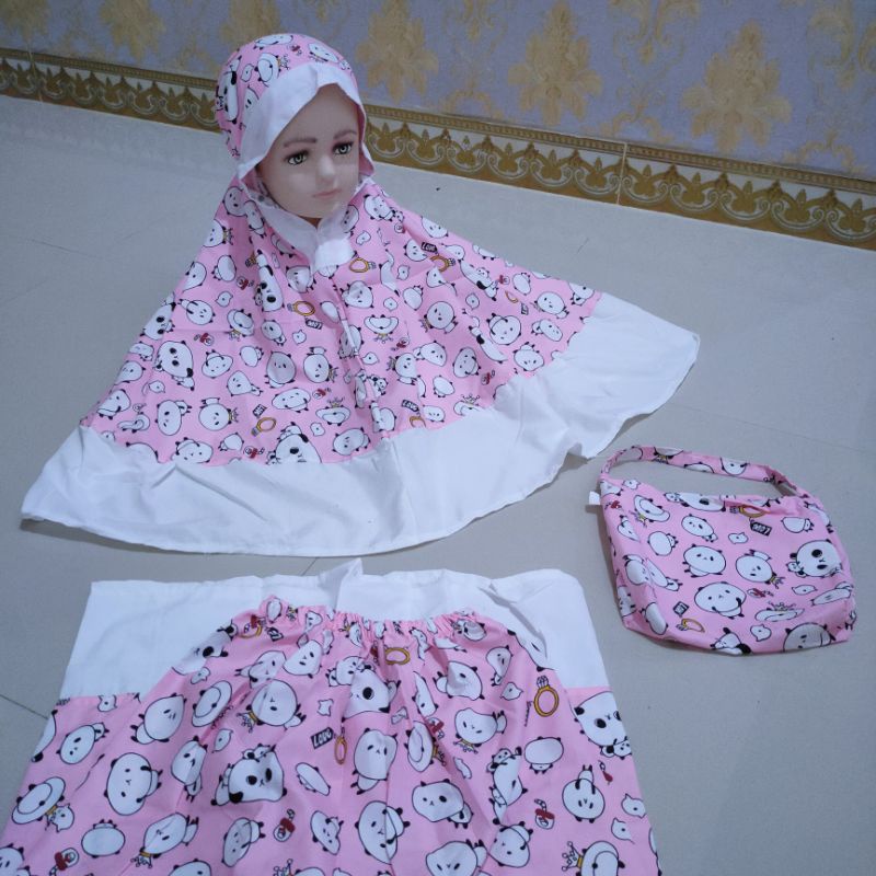 Mukena anak 1 2 3 4 tahun katun motif karakter kartun pink biru kuning bts ( MUKENA Anak )