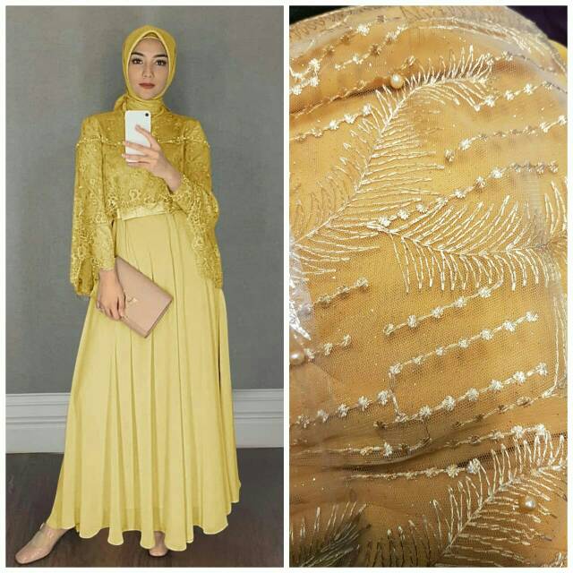 DRESS MAXI GAUN PESTA CITRA KIRANA ORI REAL PICTURE MUSLIM BAJU MEWAH ELEGANT BAHAN BRUKAT