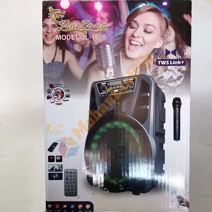 Speaker Bluetooth Karaoke 8inch Jinlong JL1938 Free Mic Wireless