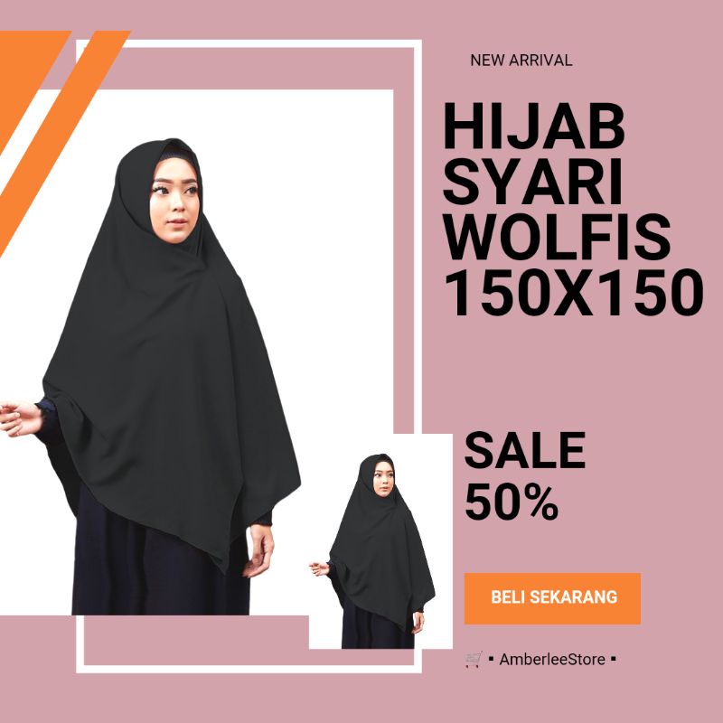 Kerudung Syari Jumbo 150x150 Hitam Kerudung Segi Empat grade A
