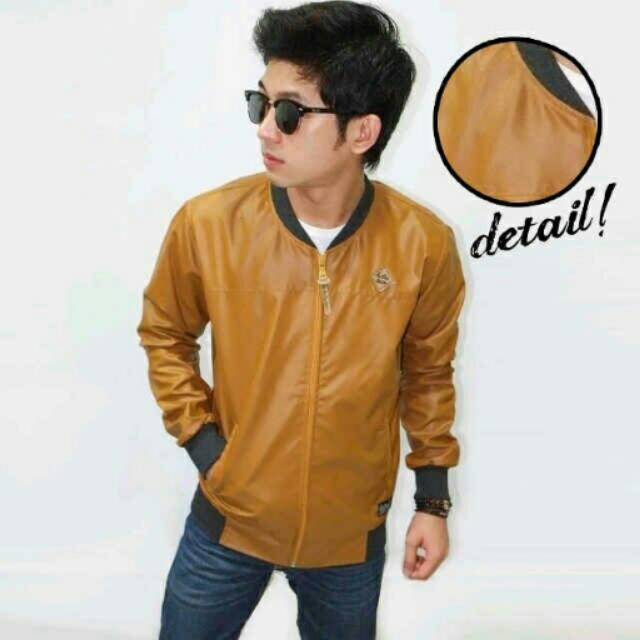 Jaket kulit varsity brown leather ziper black brother bross