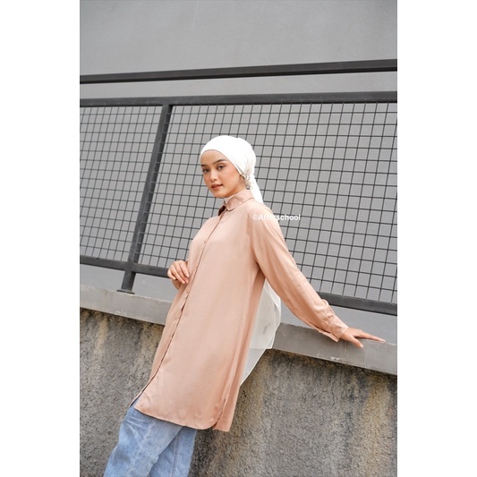 Baju kemeja wanita long tunik lengan panjang jumbo import polos putih REMAJA - DEWASA TUNIK FIT TO XL