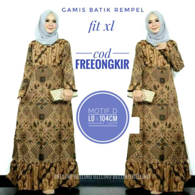 Gamis Batik Rempel Muslimah Longdress  Fit XL / Dress Wanita Hijab Batik Rempel Berkualitas