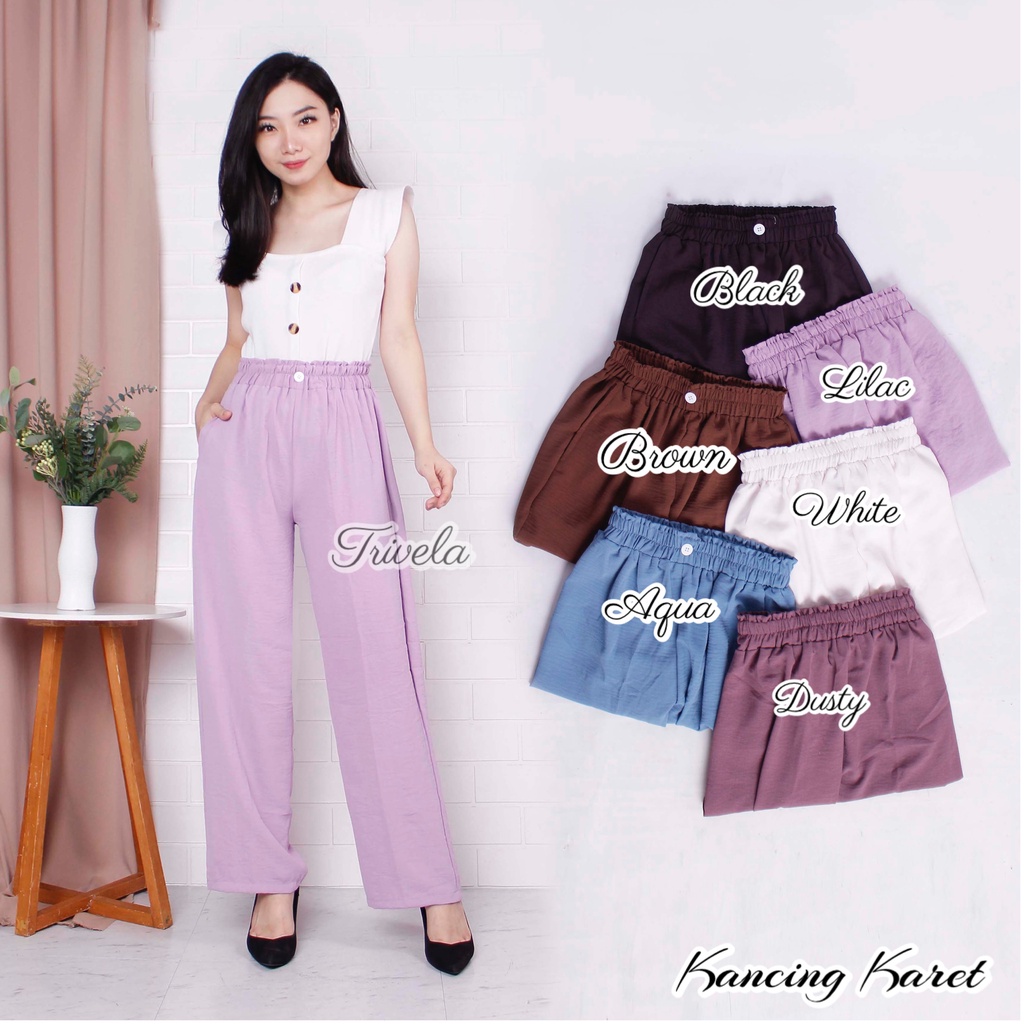 TRIVELA Kulot Cringkle Air Flow / Kulot Cringkel Kancing Karet / Celana Panjang Santai / SLM
