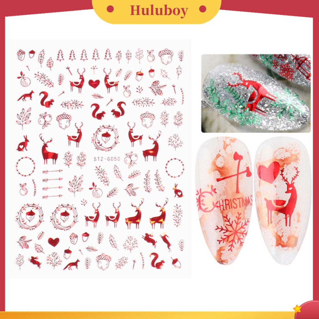 Huluboy Huluboy♡ Stiker Kuku Motif Rusa / Snowflake / Snowman Untuk Dekorasi Nail Art / Manicure DIY