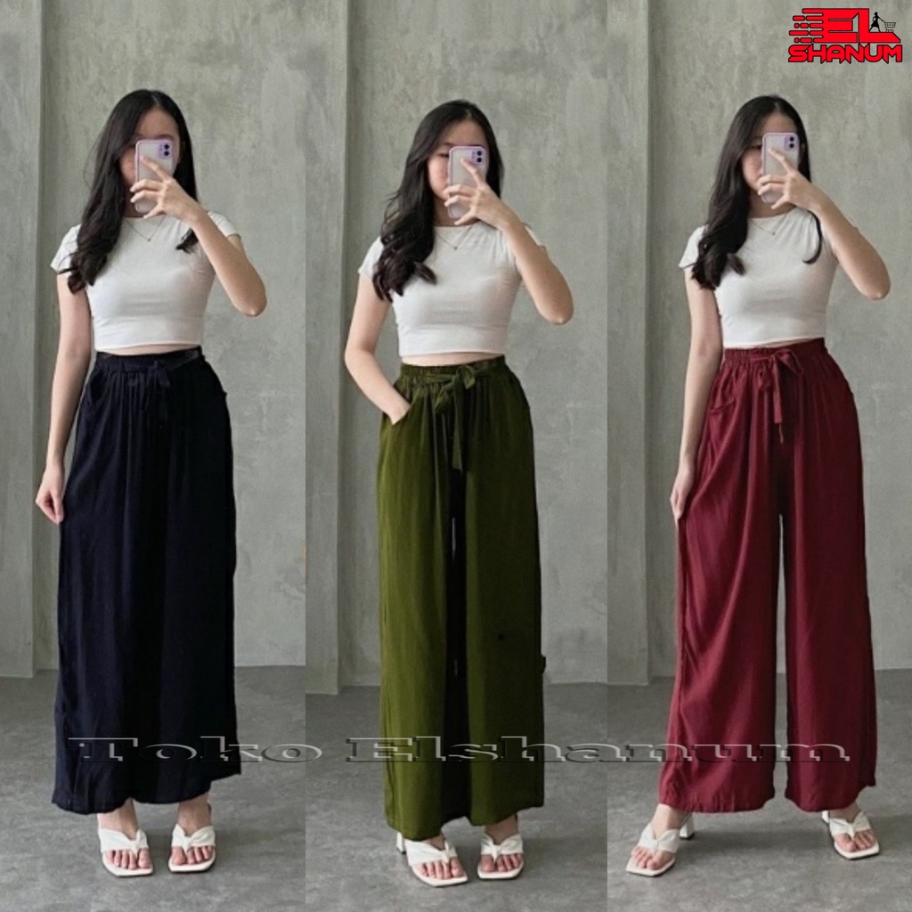 Celana Kulot Rayon Premium Highwaist Jumbo Wanita Big Size // Kulot Rayon Polos Murah