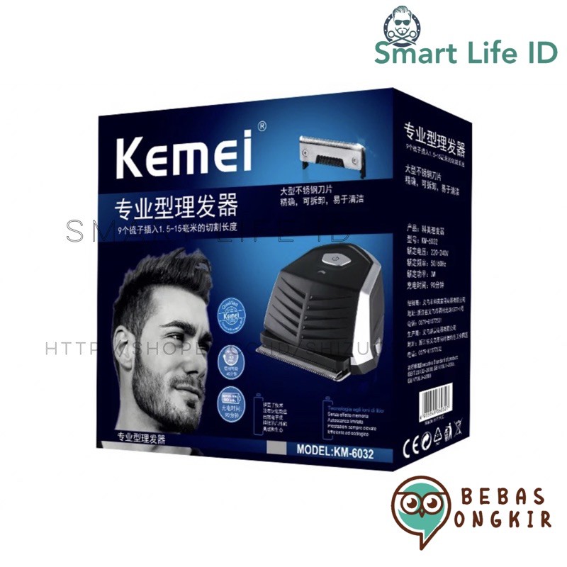 kemei KM 6032 Alat Cukur Rambut Pria Botak Hair Clipper 0 mm Mesin Cukuran Sendiri Kemei KM-6032