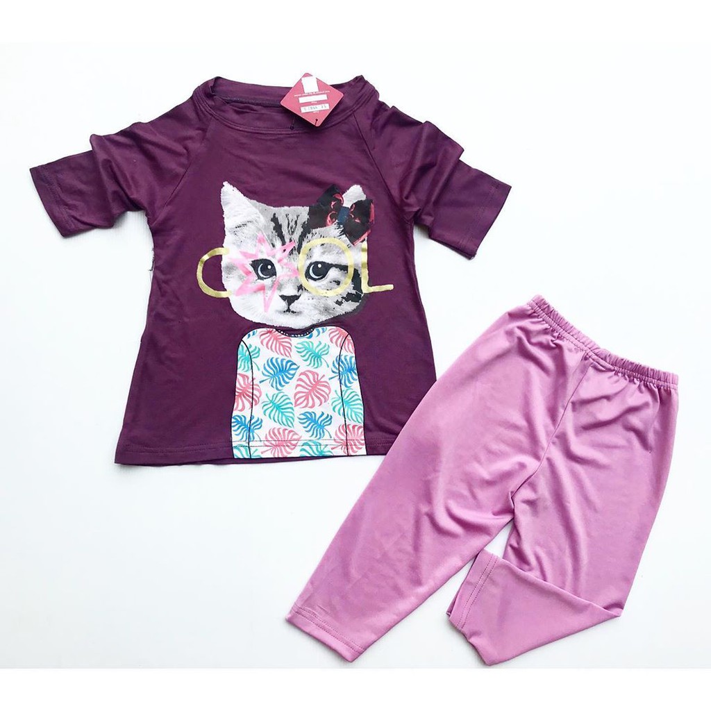 LAST STOCK Funky Cat Pyjamas Baju Setelan Piyama  Pergi Lucu Fashion Anak Bayi Perempuan Cewek Terbaru Termurah