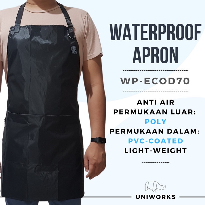 UNIWORKS Apron Waterproof Seri EcoD70 M01 Bahan Anti Air Warna Hitam