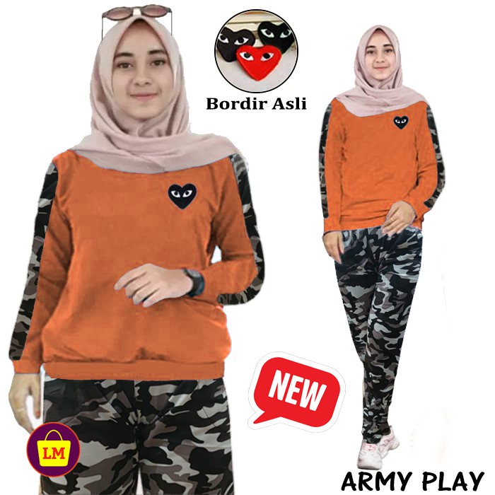 LM 10664 10668 10672 Setelan Baju Olahraga Senam Training Wanita Newplay Casual TERMURAH TERLARIS-Loreng Bata