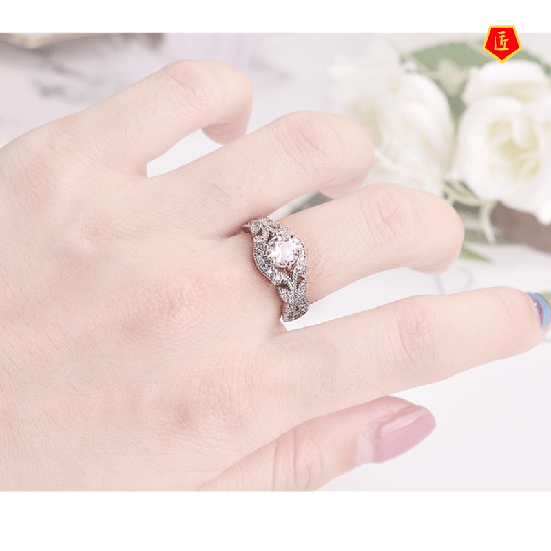 [Ready Stock]Graceful Fashionable Leaf-Shaped Diamond Ring